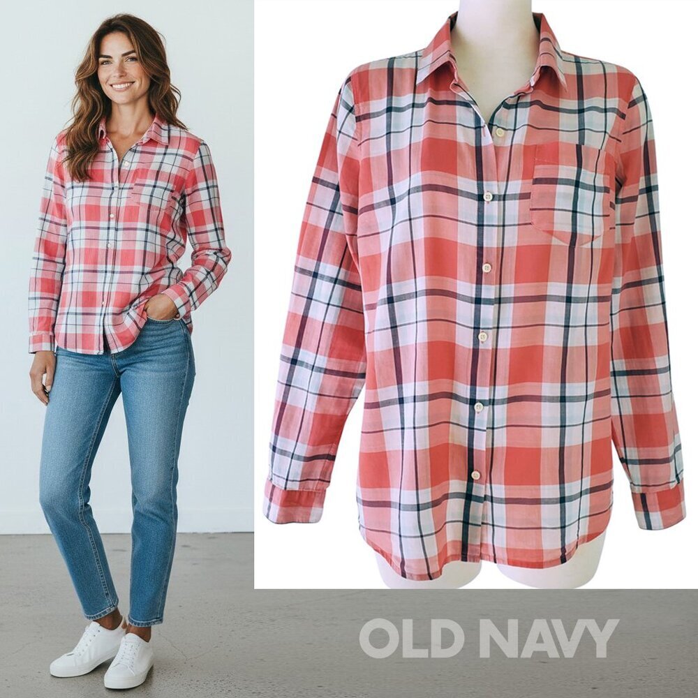 Classic Preppy Featherweight 100% Cotton Plaid Button Down Shirt M